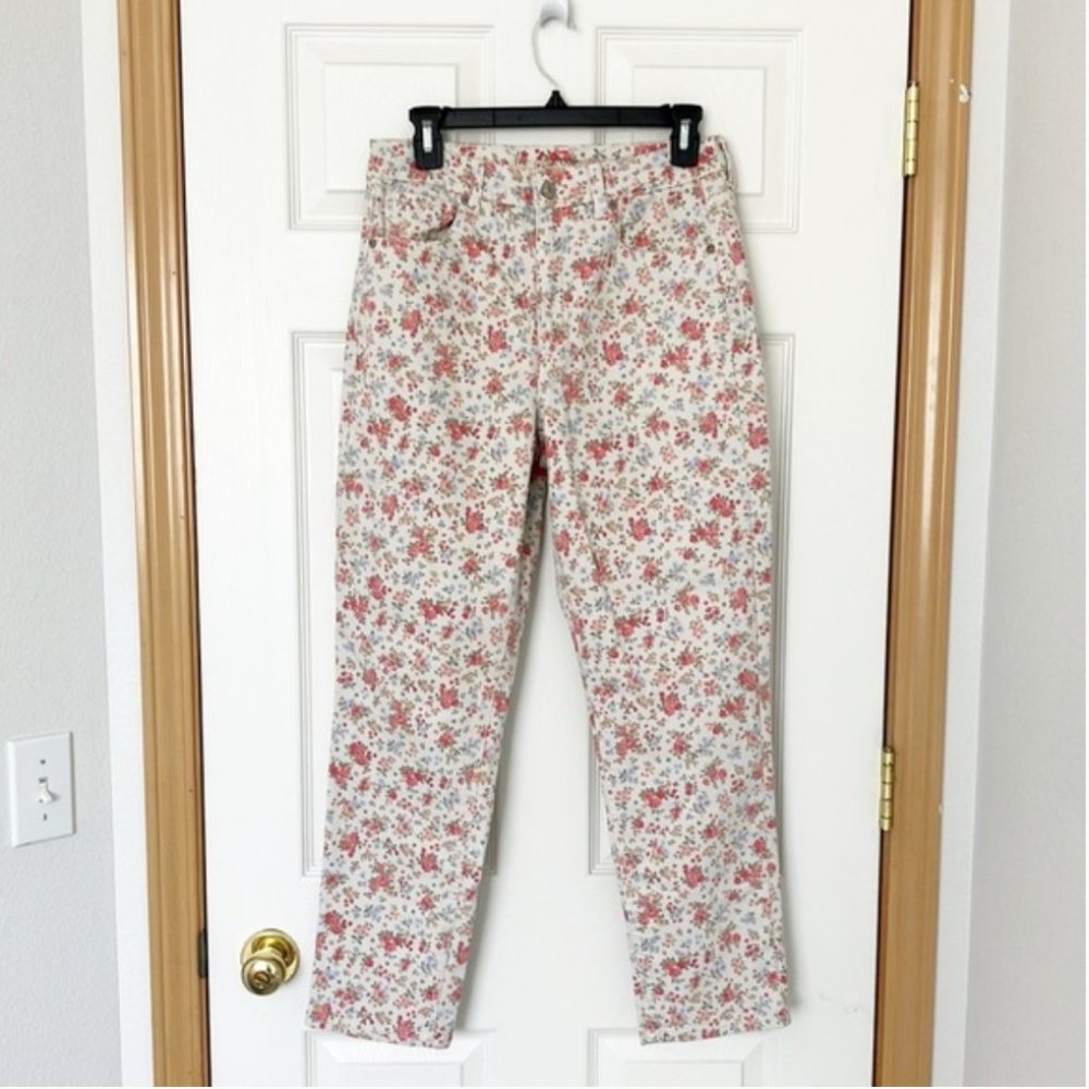 American Eagle Mom Jeans y2k 90s Floral Straight Leg Pants Size 8 Stretch